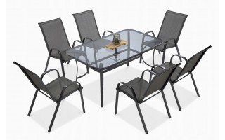 Zestaw mebli ogrodowych BOLOGNA Light Grey stół 150x90cm, 6 krzeseł