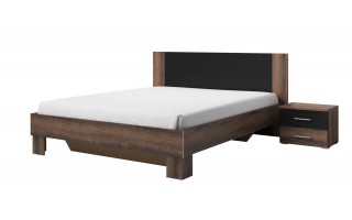 Łóżko drewniane 160x200 + stoliki VERA dąb / czarny