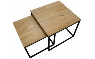 Kwadratowy dębowy stolik kawowy 2w1 LOFT z litego drewna