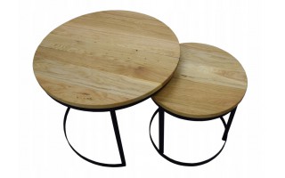 Okrągły dębowy stolik kawowy 2w1 LOFT z litego drewna