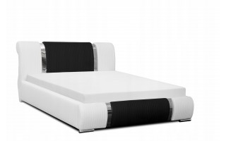 Prążkowane łóżko tapicerowane 180x200 z metalową wstawką
