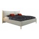 Szare łóżko tapicerowane 160x200 z elementami drewnianymi