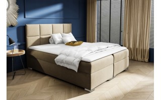 Łóżko kontynentalne 180x200 w prostokąty, na niskich nóżkach w nowoczesnej sypialni GLORIA