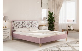 Wzorzyste łóżko tapicerowane 140x200 w stylu prowansalskim