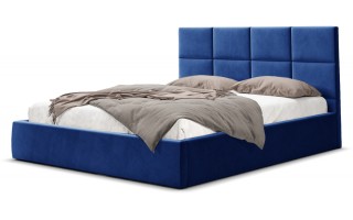 Granatowe łóżko tapicerowane 140x200 w prostokąty 