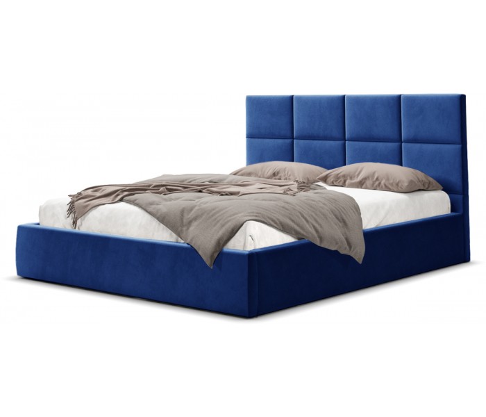 Granatowe łóżko tapicerowane 160x200 w prostokąty