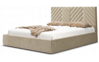 Beżowe łóżko tapicerowane 160x200 pikowane w jodełkę