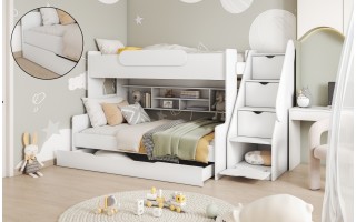 Łóżko piętrowe SEGAN 90x200cm 3osobowe + półki