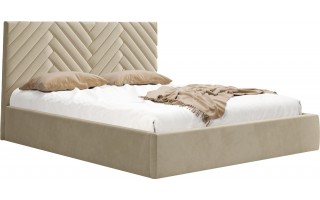Beżowe welurowe łóżko tapicerowane podwójne JODEŁKA BIS 160x200 + stelaż