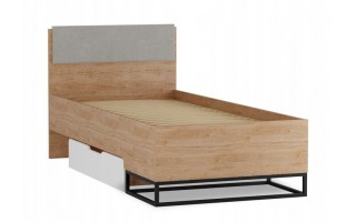 Łóżko LANDRO 90 x 200 cm w kolorze hikora/biały mat + stelaż + szuflada