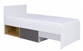 Łóżko młodzieżowe JOKER 15 biały/grafit/szary/dąb lefkas 90x200