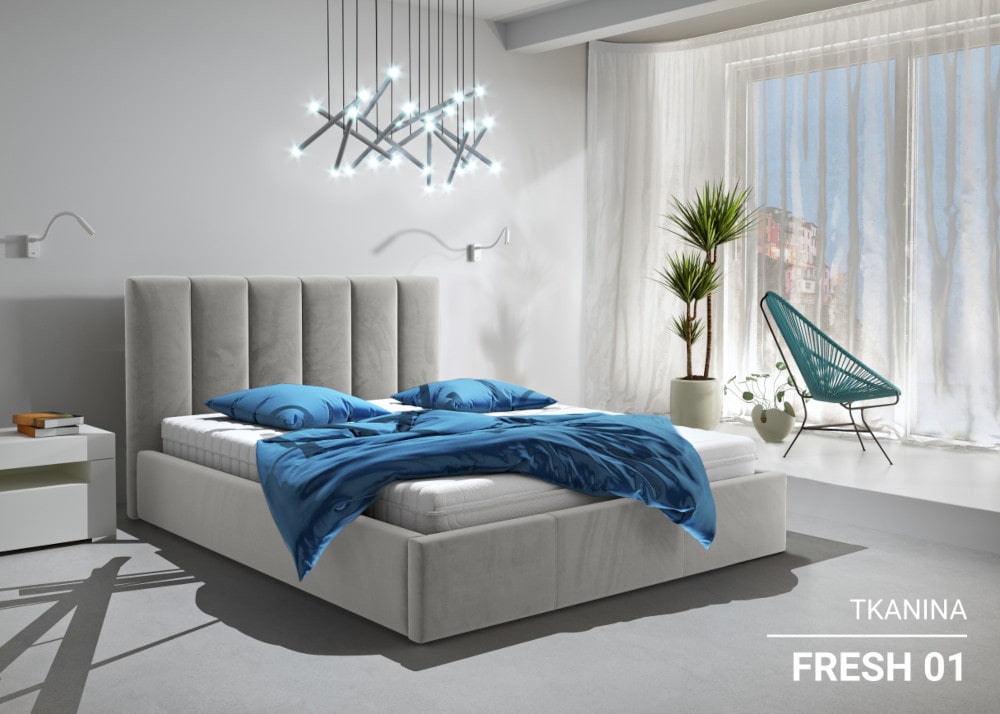 Łóżko tapicerowane w chłodnych odcieniach beżu - FRESH 01