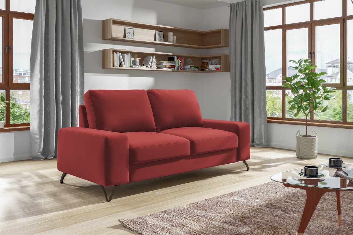 Czerwona wąska kanapa FLAVIO Mini w nowoczesnym salonie