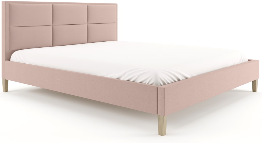 Łóżko tapicerowane 6 porstokątów w bladoróżowym kolorze - tkanina Matt Velvet 61